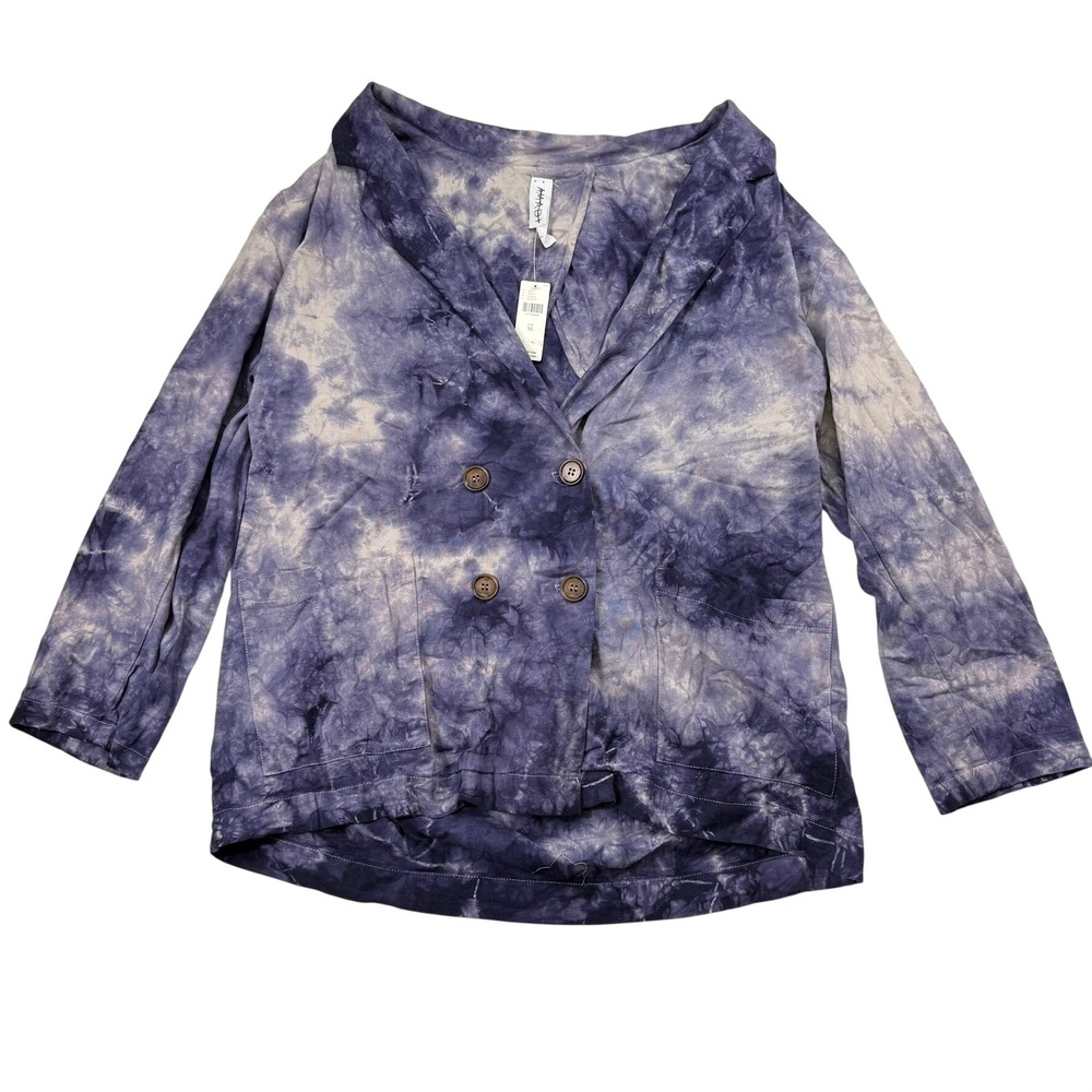 Amadi Tie Dye Double Breasted Blazer Blue White XL New